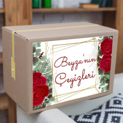 Kırmızı Çiçekli 02 Çeyiz Etiketi