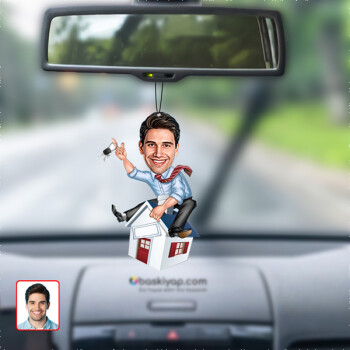 Emlakcı Karikatür Erkek Dikiz Ayna Süsü