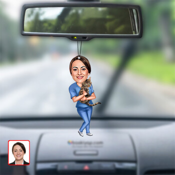 Veteriner Karikatür Dikiz Ayna Süsü Kişiye Özel Fotoğraflı