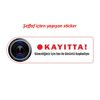 Araç İçi Kamera Kayıt Uyarı Etiketi Şeffaf Cam Sticker Model 2