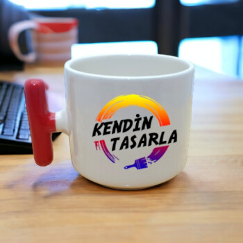 Kişiye Özel Baskılı Turuncu Kulplu T Fincan