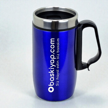 Kulplu Çelik Mavi Termos Bardak