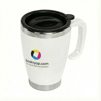 Kulplu Beyaz Paslanmaz Çelik Termos Kupa – 415 Ml