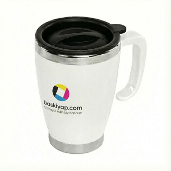 Kulplu Beyaz Paslanmaz Çelik Termos Kupa – 415 Ml