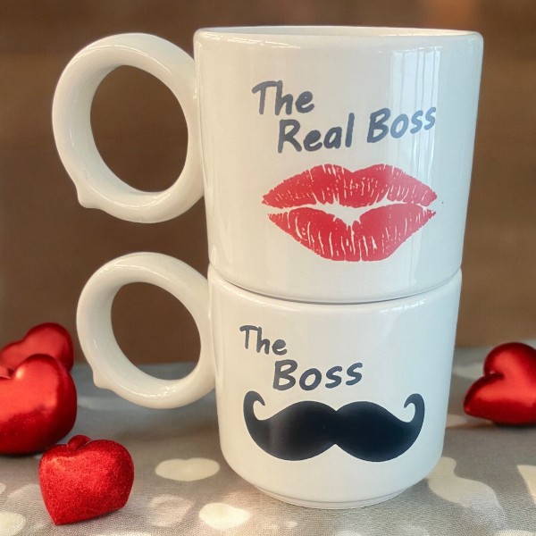 The Boss 2'Li Set  Kupa Bardak  Yuvarlak Kulp