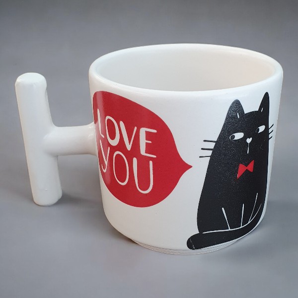 Kara Kedi Baskılı Fincan T Kulp görsel