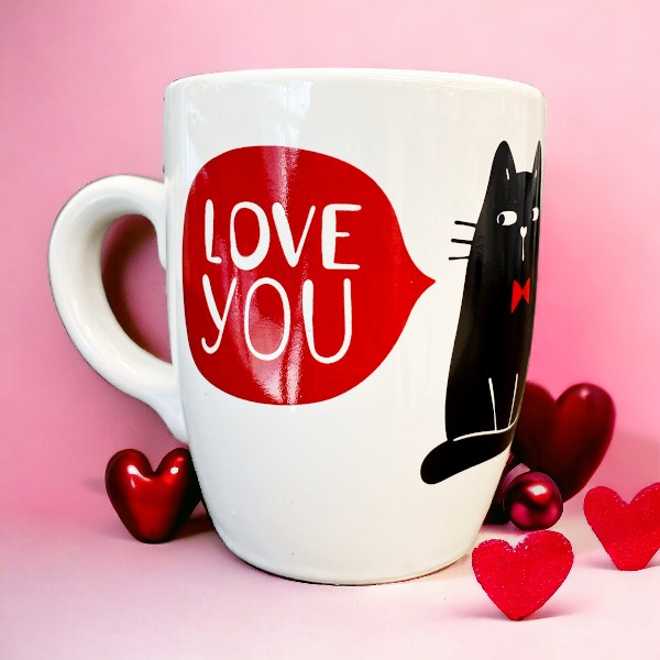 I Love You Kedi Oval Kupa Bardak görsel