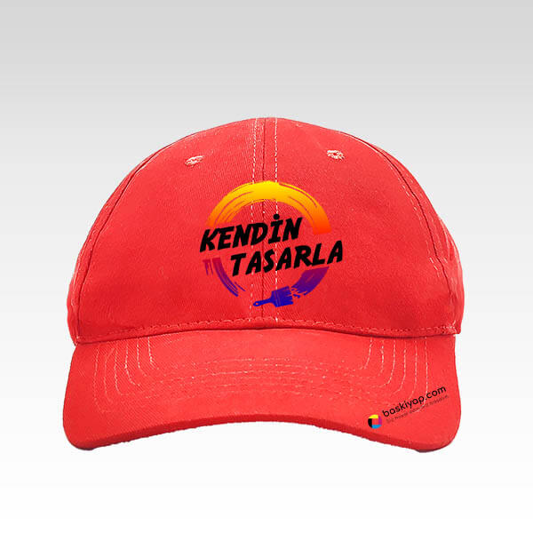 Kişiye Özel Baskılı Kırmızı Bez Şapka - Görsel 1
