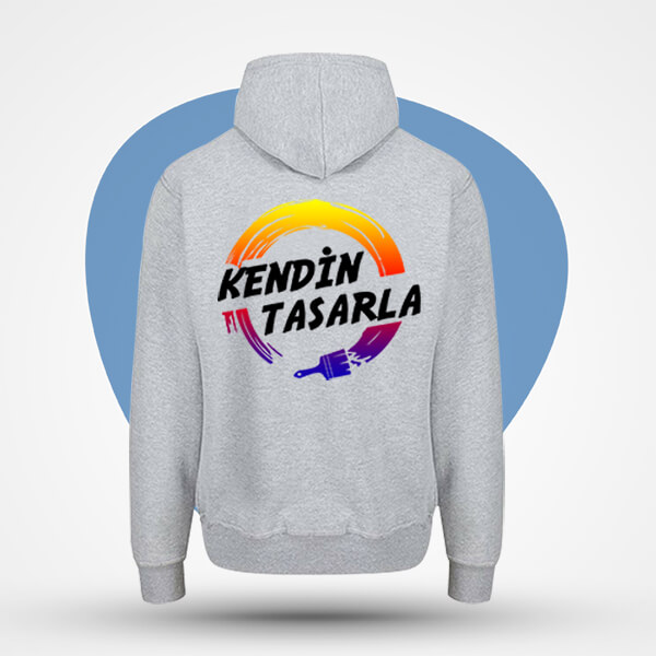 Kişiye Özel Fermuarlı Baskılı Gri Sweatshirt (Hoodie) görsel
