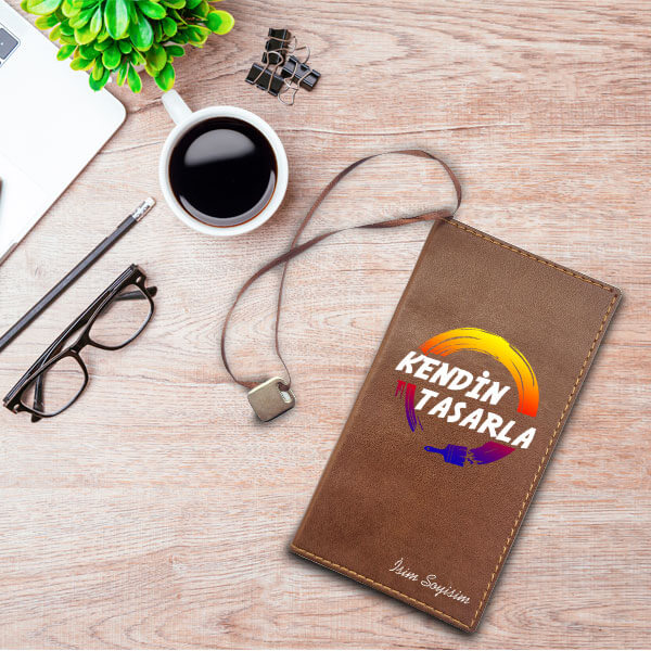 Kişiye Özel Kahverengi Suni Deri Not Defteri | 9*17 Cm görsel