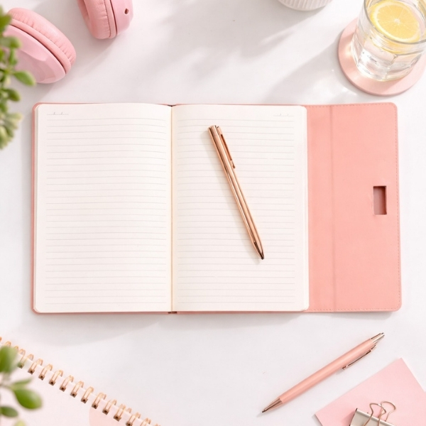 Lizy Kapaklı & Kalemli Not Defteri Soft Pembe