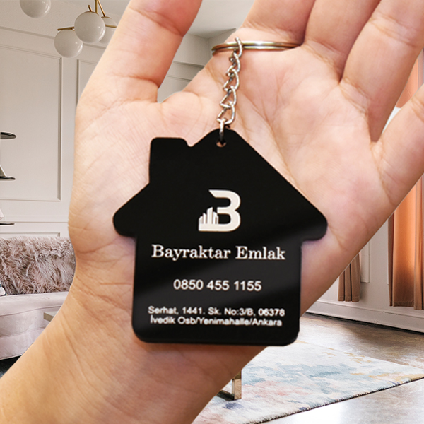 Ev Şekilli Pleksi Lazer Kazıma Anahtarlık görsel