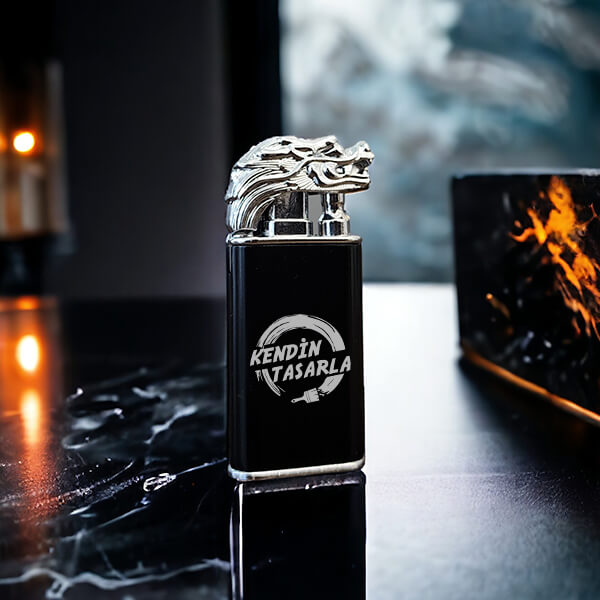 Kişiye Özel Gümüş Ejderha Başlı Manyetolu Çakmak