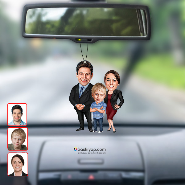 3 Kişilik Fotoğraflı Aile Dikiz Ayna Süsü Biblo - Görsel 1