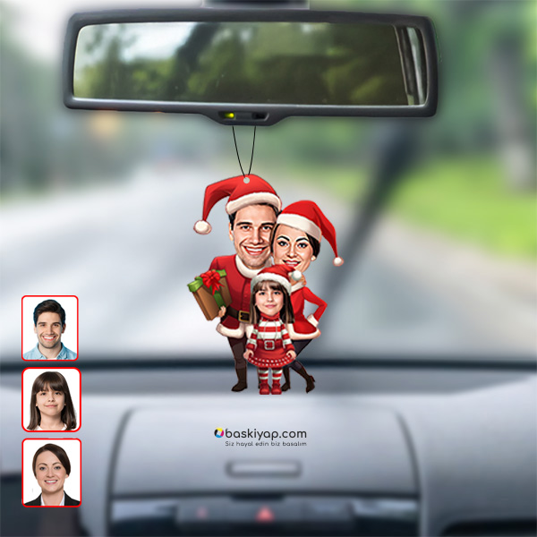 3 Kişilik Fotoğraflı Kişiye Özel Yılbaşı Dikiz Ayna Süsü Biblo - Görsel 1