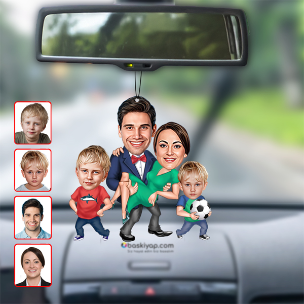 4 Kişilik Aile Araç Dikiz Ayna Süsü Biblo