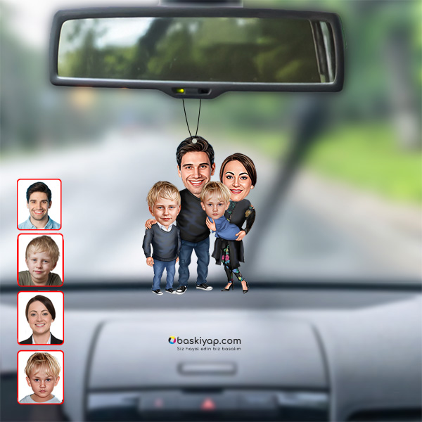 4 Kişilik Fotoğraflı Bebekli Aile Dikiz Ayna Süsü Biblo - Görsel 1