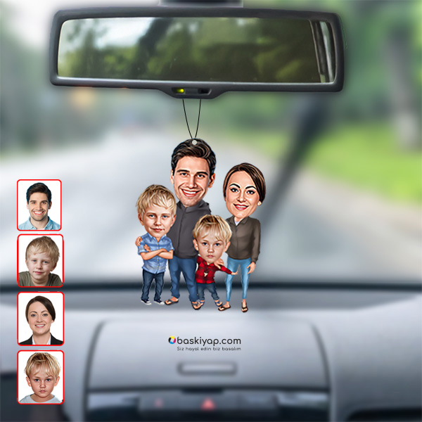 4 Kişilik Fotoğraflı Geniş Aile Dikiz Ayna Süsü Biblo - Görsel 1