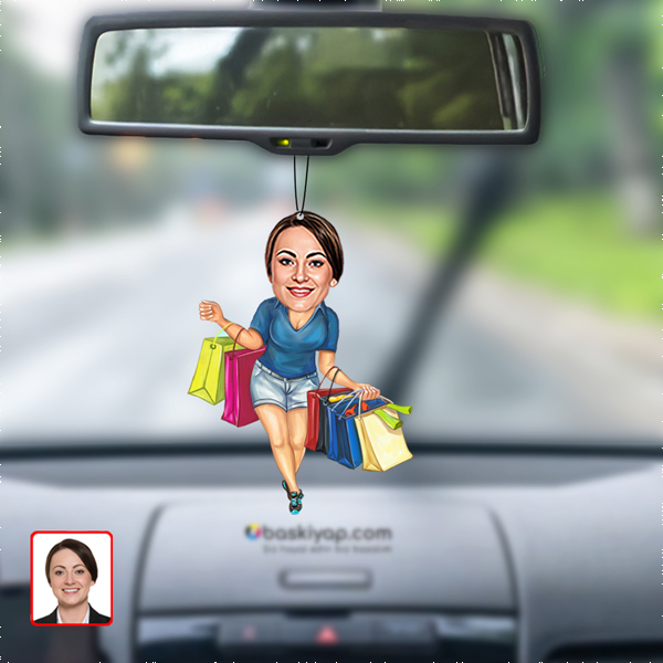 Alışveriş Seven Kadın Dikiz Aynası Süsü - Görsel 1