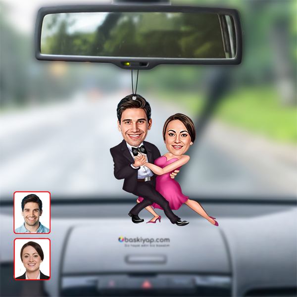 Dans Eden Çift Dikiz Ayna Süsü Karikatür - Görsel 1