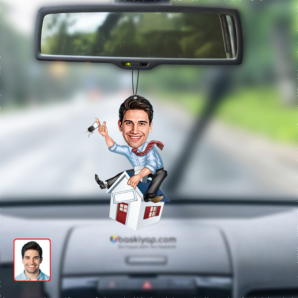 Emlakcı Karikatür Erkek Dikiz Ayna Süsü - Görsel 1