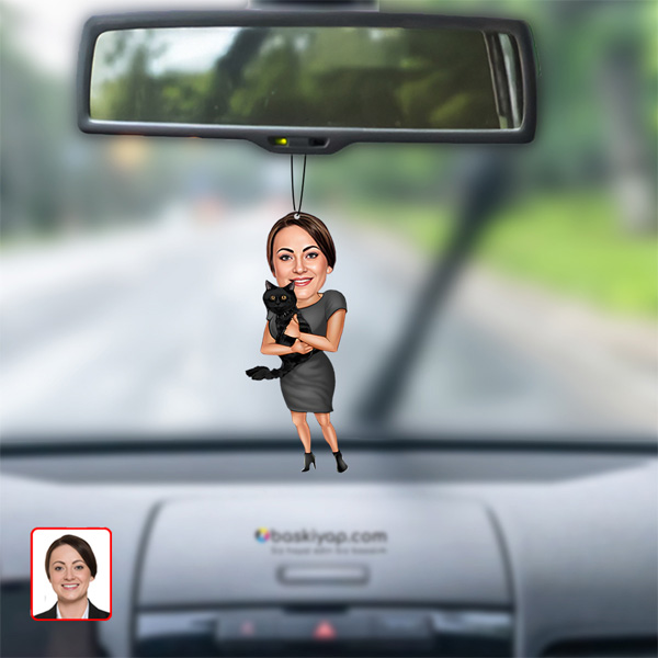 Kedi Seven Kadın Dikiz Ayna Süsü Karikatür