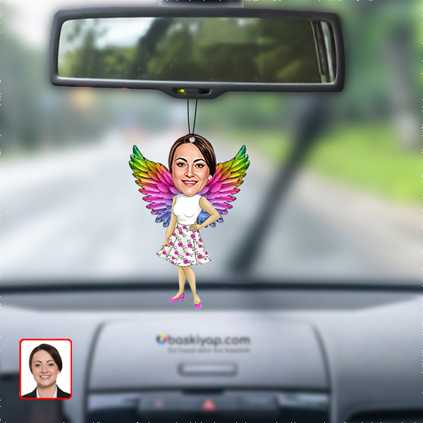 Melek Kanatlı Karikatür Bayan Dikiz Ayna Süsü - Görsel 1