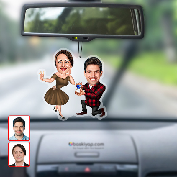 Teklif Eden Çift Dikiz Ayna Süsü Karikatür - Görsel 1