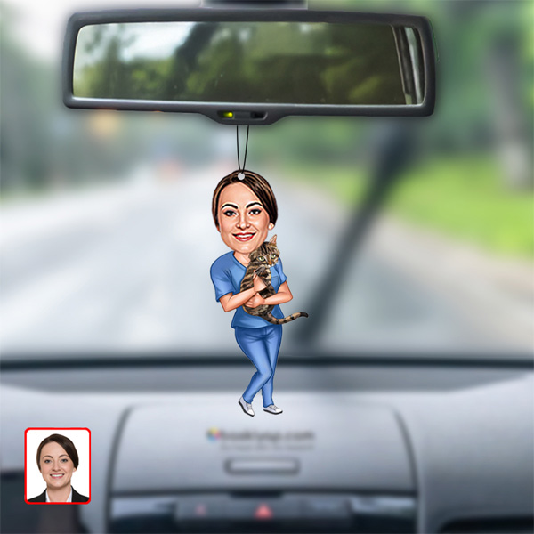 Veteriner Karikatür Dikiz Ayna Süsü Kişiye Özel Fotoğraflı