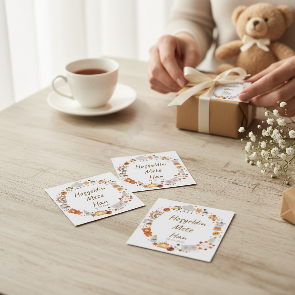Baby Shower Kağıt Sticker Kare(Yapışkanlı)