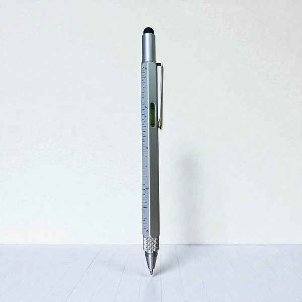 Kişiye Özel Su Terazili Cetvelli Tornavidalı Gri Mühendis Kalemi