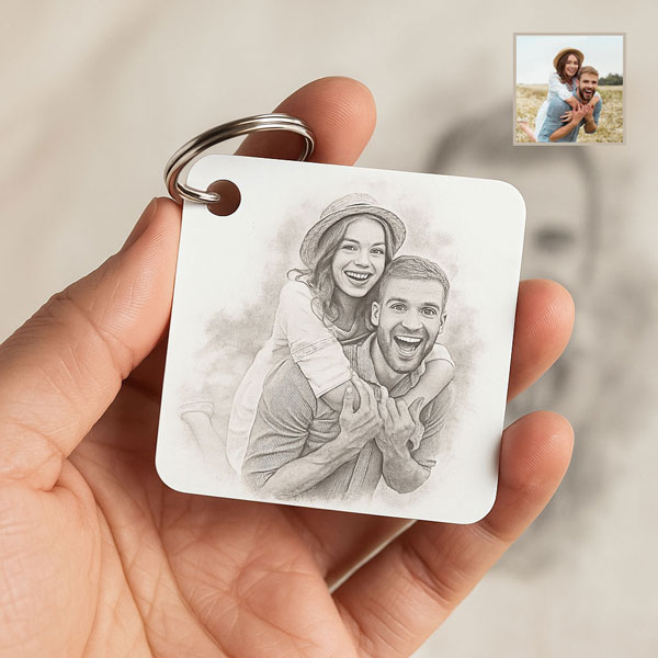 Kişiye Özel Kara Kalem Fotoğraf Baskılı Anahtarlık