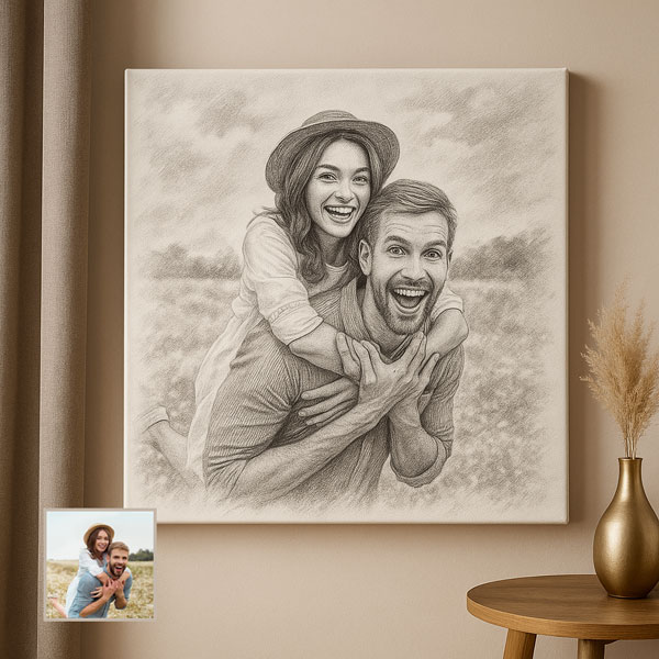 Kişiye Özel Kara Kalem Fotoğraf Baskılı 30X30 Cm Kanvas Tablo görsel