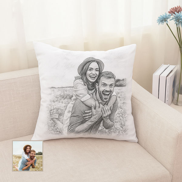 Kişiye Özel Kara Kalem Fotoğraf Baskılı Yastık Kılıfı görsel