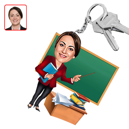 Kişiye Özel Kadın Öğretmen Karikatürlü Anahtarlık - Görsel 1