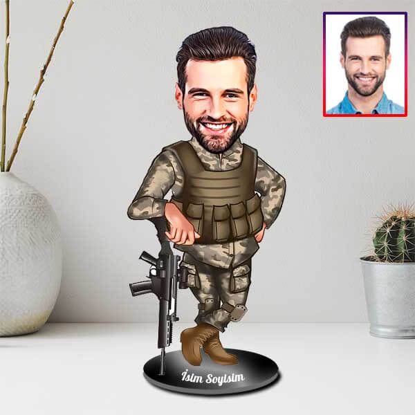 Kişiye Özel Asker Karikatürlü Biblo - Görsel 2