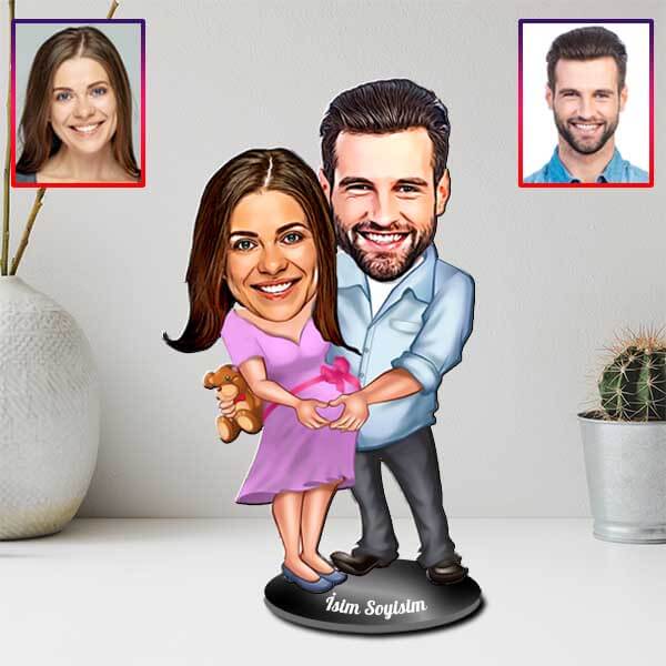 Kişiye Özel Bebek Bekleyen Çift Karikatürlü Biblo - Görsel 2