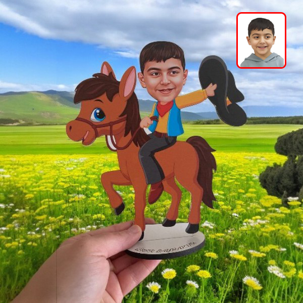 Ata Binen Erkek Çocuk Karikatür Biblo - Görsel 1