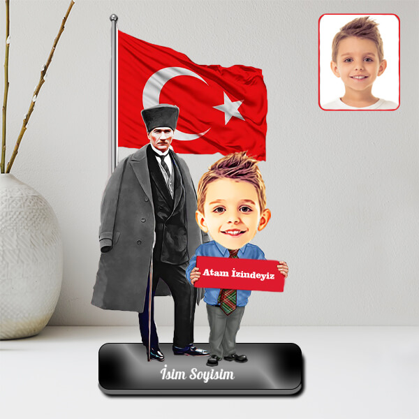 Atatürk Ve Kişiye Özel Erkek Çocuk Karikatürlü Biblo - Görsel 2