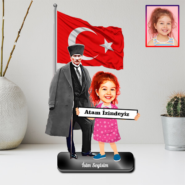 Atatürk Ve Kişiye Özel Kız Çocuk Karikatürlü Biblo - Görsel 2
