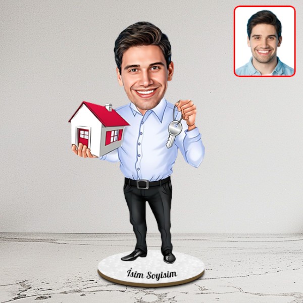 Kişiye Özel Erkek Emlakçı Karikatür Biblo - Görsel 1