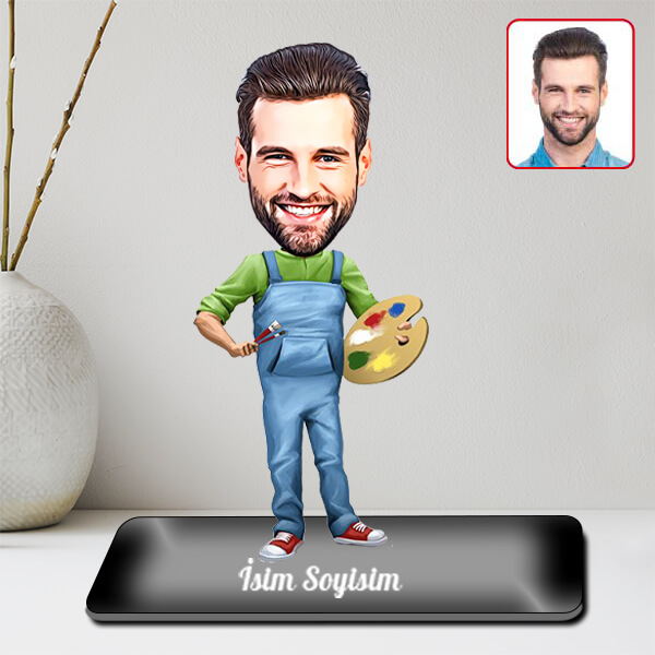 Kişiye Özel Erkek Ressam Karikatürlü Biblo - Görsel 2