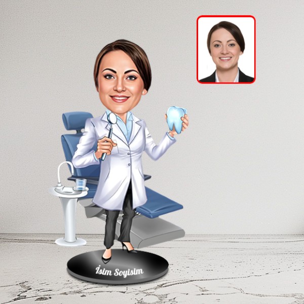 Kişiye Özel Kadın Diş Hekimi Karikatür Biblo - Görsel 2
