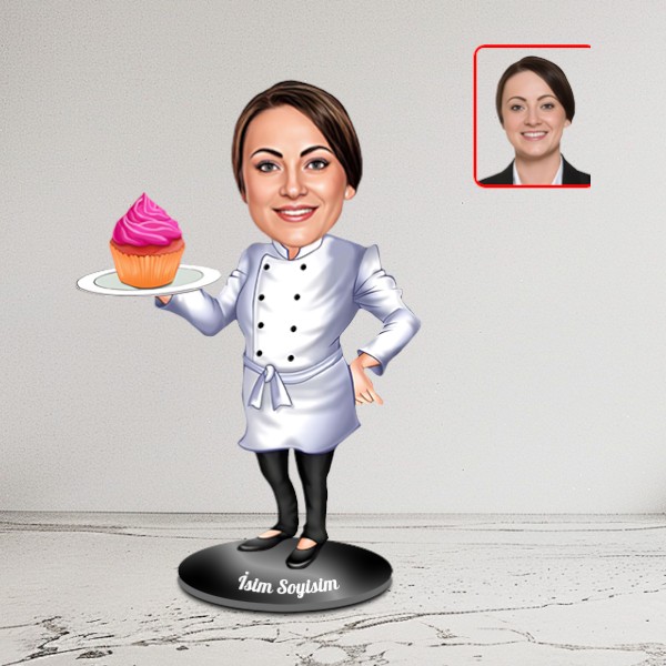 Kişiye Özel Kadın Chef Pastacı Karikatür Biblo - Görsel 2