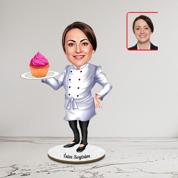 Kişiye Özel Kadın Chef Pastacı Karikatür Biblo - Görsel 1