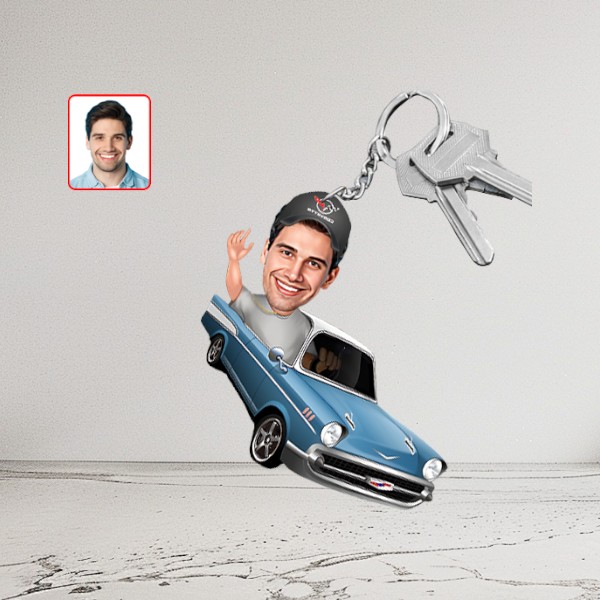 Kişiye Özel Arabalı Karikatür Biblo Anahtarlık - Görsel 1