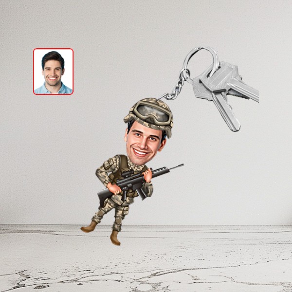 Kişiye Özel Asker Karikatür Biblo Anahtarlık - Görsel 1