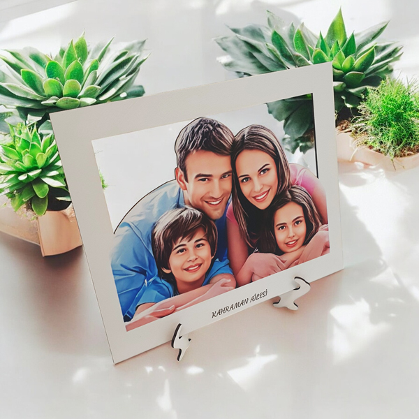 Kişiye Özel Çerçeveli Aile Karikatür Biblo - Görsel 1