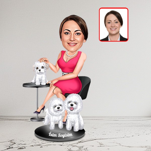 Köpek Seven Kadın Karikatür Biblo - Görsel 3