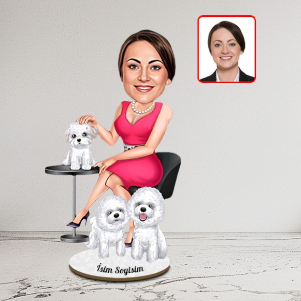 Köpek Seven Kadın Karikatür Biblo - Görsel 1